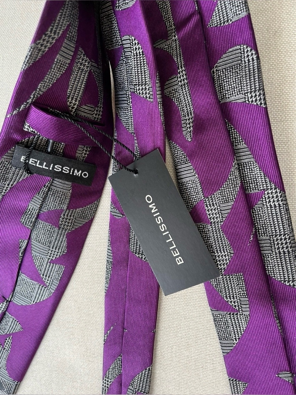 Men's Bellissimo Purple Patterned Silk Tie